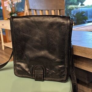 Black faux leather cross body adjustable strap 2 main compartment